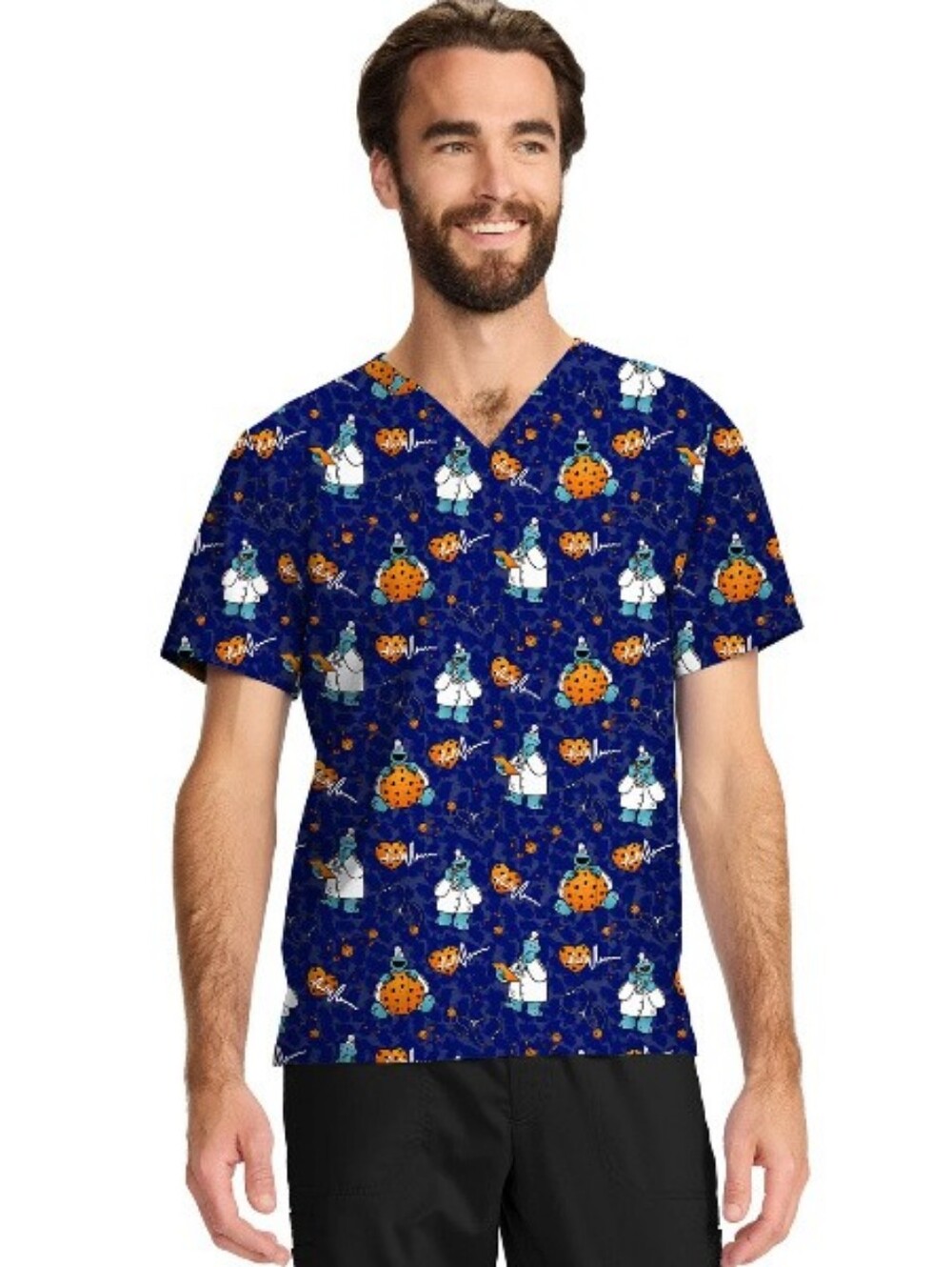 Cookie Monster Heart Cherokee Scrubs Sesame Street Unisex Scrub Top M Medium